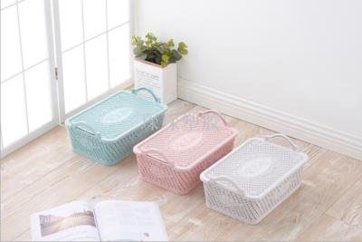 Imitation rattan cut open storage basket with cover plastic small two handle to organize the basket table storage