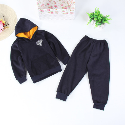 New spring and autumn 2018 children's fleece and thickening sports two-piece sets for boys and girls with two-faced fleece hooded suits