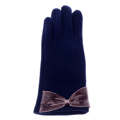 New Women's Warm Short Spun Velvet Gloves Outdoor Riding Monochrome Bow Simple Women's Gloves