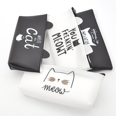 Creative Korean cat plastic pen bag simple student Korean pen bag storage bag stationery bag zero wallet cosmetic bag