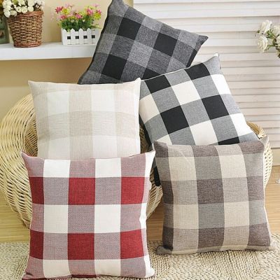Factory direct sales of double-sided classic square grid linen pillow cover European sofa cushion cover amazon