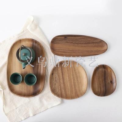 Acacia wood irregular solid wood plate Japanese oval dessert plate without seal acacia wood dry fruit dessert plate