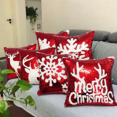 Amazon aliexpress hot style Christmas positioning embroidered patterns with two-color sequins for pillow covers