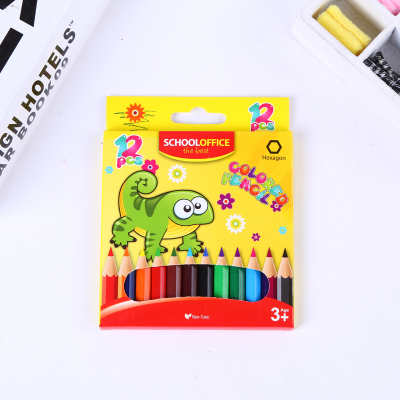 Thick colored yellow box with 12 color lead set for children hand-painted lead pencils