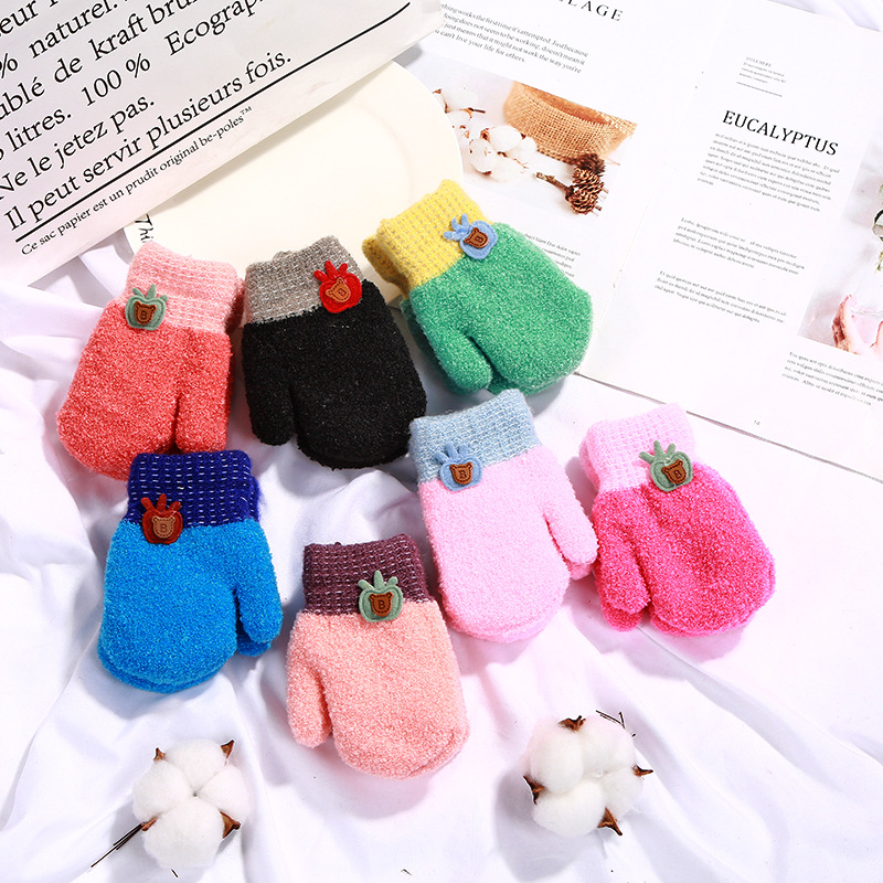 儿童手套针织冬季宝宝连线连指双层保暖可爱手套2-5岁男女童批发