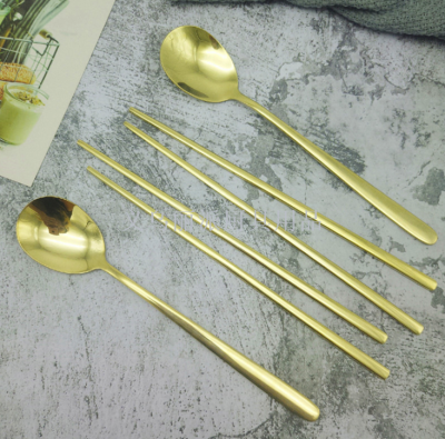 Korean stainless steel plated titanium chopsticks spoon set solid spoon stainless steel tableware set