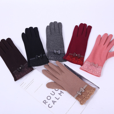 New Winter Fleece-Lined Cycling Touch Screen Mobile Phone Fashion Girl Leisure Warm Gloves Cotton Gloves Factory Wholesale