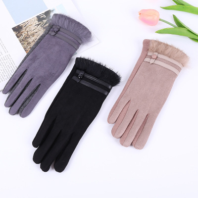 Autumn and Winter New AB Suede Gloves Non-Inverted Women's Thermal Gloves Sports Outdoor Finger Clothing Gloves