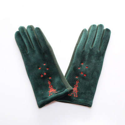 2018 New AB Version Non-Inverted Velvet Women's Single Hand Back Dense Velvet Artistic Young Women's Warm Gloves
