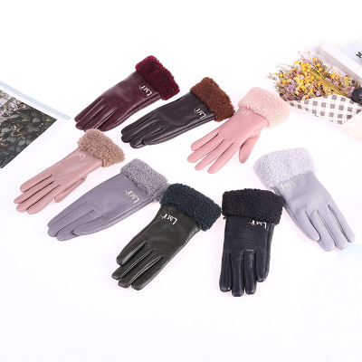 Factory Direct Sales Imitation Fur Integrated Women's Gloves Autumn and Winter Warm Clothing Gloves Outdoor Non-Slip Finger Gloves