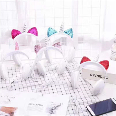 New unicorn headphone with cable headphone ear strap PVC box