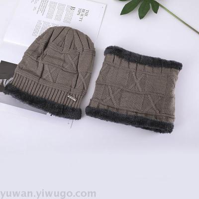 A two-piece winter woollen cap and neck scarf for men's wear
