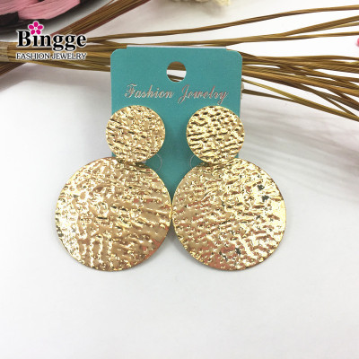 International trade hot style popular personality eardrop earring electroplated metal round iron piece frosted earring earring