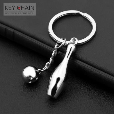 Bowling key chain female creative football key ring car key pendant tennis key chain male engraved word gift