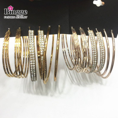 European and American foreign trade jewelry wining one card combination exaggerated circle ring earrings 3 pairs combination set earrings