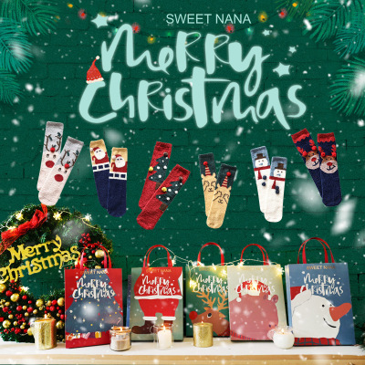 Christmas stocking  winter Christmas stocking parent-child gift box 4 pairs of cartoon floor socks household sleep socks
