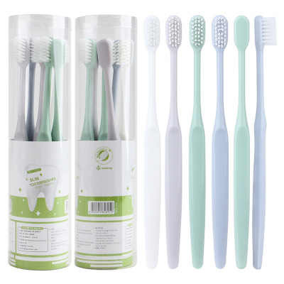 Porcelain white silk cylinder 6 sets home and home toothbrush set soft toothbrush adult toothbrush