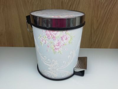 Wholesale home kitchen living room hotel plastic pail printing circular with cover foot trash can waste paper basket