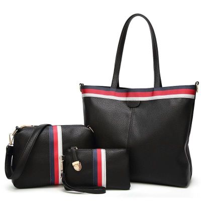 The 2018 new women's package solid color fashion ribbon mother bag three pieces leisure women's handbag