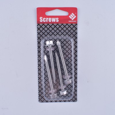 Hardware screw blister pack 4PCS hexagonal worsted drill tail (PVC rubber pad)5-24*50