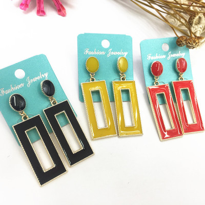 Korean Style New Pure and Fresh and simple Joker long oil rectangular earrings were used