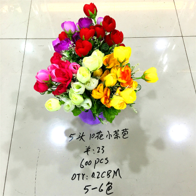 Five heads of 10 small tea bud artificial flowers