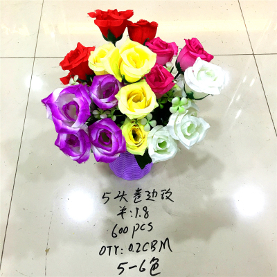 Five - headed ruffled rose artificial flowers