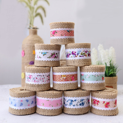 Factory direct selling small floral decorative linen roll European and American retro style wedding home decoration ribbon 2 meters