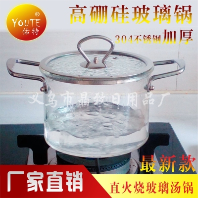 Glass pot with stainless steel handle