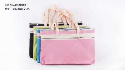 F6702 stylish colorful A3 portable zipper bag, double zipper with handlebar leather durable
