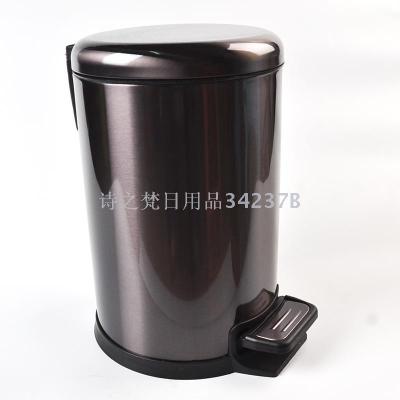 Hot circular with cover anti - fingerprint to missile down the black titanium stainless steel trash can family hotel