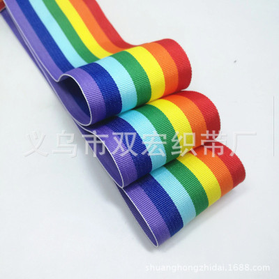 Fashion Polyester 6cm Rainbow Belt Double-Sided Color Personality Stripe Braid Clothing Ingredients Factory in Stock Wholesale