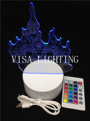 3D castle night light three switch touch type USB power led seven colors