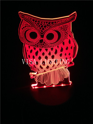 3D stereo table lamp owl night light three switch touch type USB power led seven colors