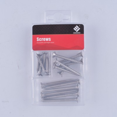 Household fasteners hardware stainless steel countersunk head self tapping screw set pp case