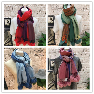 The New sweet goddess solid color imitation cashmere fringe ball ball decorative fashion scarf shawl