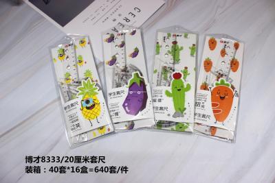 Bocai Stationery Fruit and Vegetable Cute Cartoon Student Ruler Set Four-Piece Set New Special Offer Factory Direct Sales