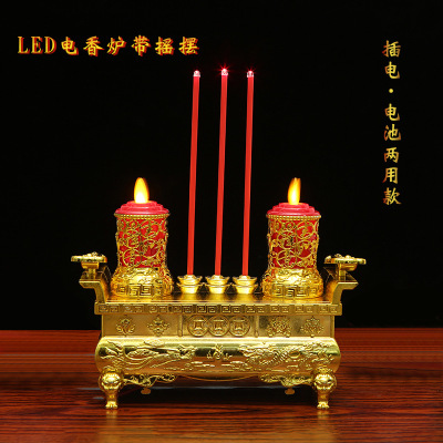 Led Buddha Worship Battery Candle Electronic Censer Buddhist Supplies God of Wealth Candle Holder Double Ruyi Buddha Lamp Manufacturer Direct Wholesale