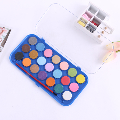 Box containing 21 color rectangle watercolor powder cake solid pigment gouache paint set for children beginners