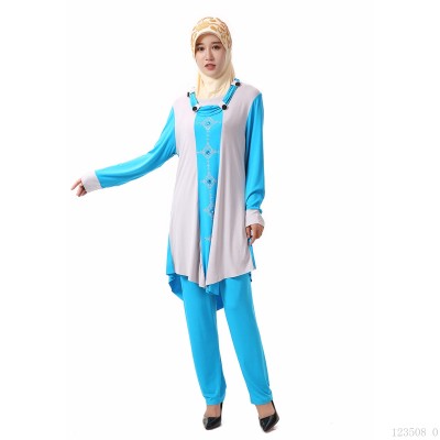 Summer New Long-Sleeved Women's Suit Muslim Women's Wear Arab Robe Two-Piece Set Islamic Clothes for Worship Service Wholesale Delivery