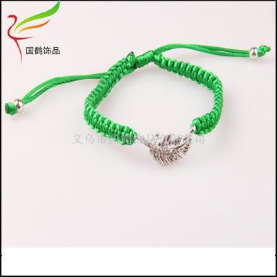 Crown alloy leaves with diamond and hand-knitted bracelet