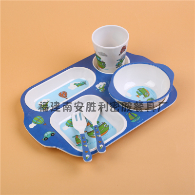 Melamine Children's Dinner Plate Baby Grid Plate Kid's Cartoon Dining Plate Children's Tableware Imitation Porcelain Environmental Protection Drop-Resistant