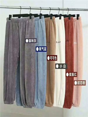 Fairy warm-up pants Qiuwing coral velvet home tie foot lantern pants loose-fitting large lazy pants