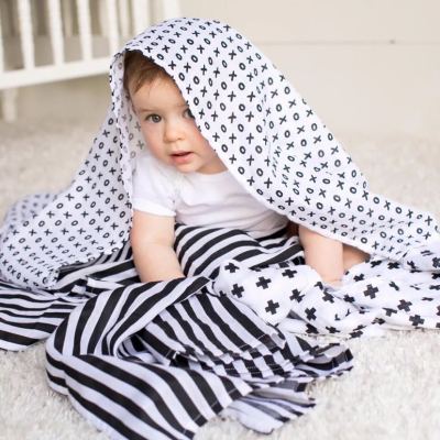 Muslin cotton bamboo fiber baby swaddling towel wrap towel baby gauze printed bath towel can be customized