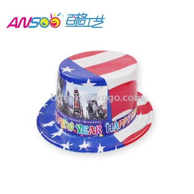 American Flag a Tall Hat Printed Happy New Year Plastic Hat Fashion New Year Party Special Cap Custom Printed Logo