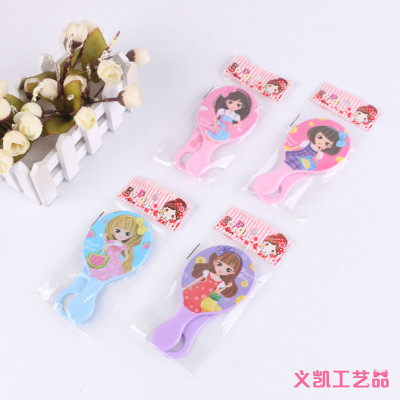 Korean Style Creative with Comb Cosmetic Mirror Set Student Portable Mirror Cute Cartoon Mirror and Comb Set