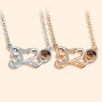 100 Languages Necklace Birthday Gift Internet Celebrity Same Pendant Female 100 Languages 520 I Love You Clavicle Chain