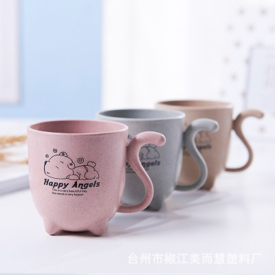 Wheat straw has handle to prevent fall thickening cartoon printing children's cup brushing cup mouth cup water cup