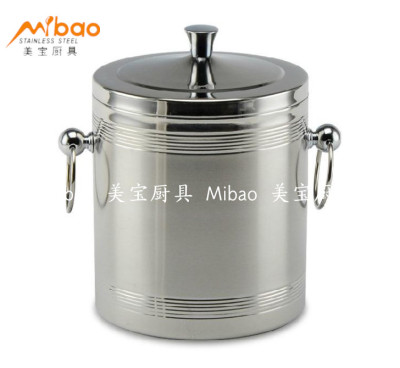 Thickened stainless steel double deck ice bucket with cover portable ice grain bucket heat preservation ice bucket  