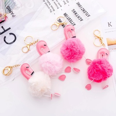 Cartoon flamingo PU key chain pendant fashion bag pendant creative ornaments pendant key chain